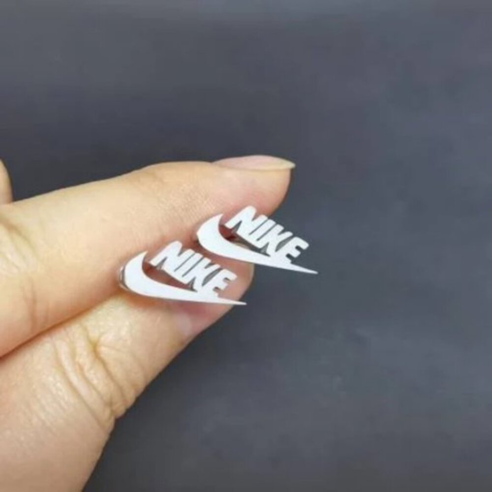 Nike Swoosh Silver - Plated Metal Stud Earrings, Pair, For Men or Women - Picture 2 of 6